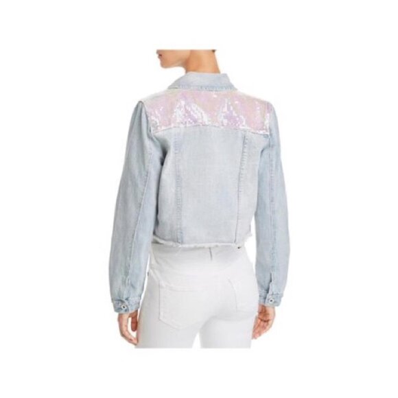 Sunset & Spring “Mermaid” Light Wash Sequin Denim Jacket, Size XS - Picture 4 of 13